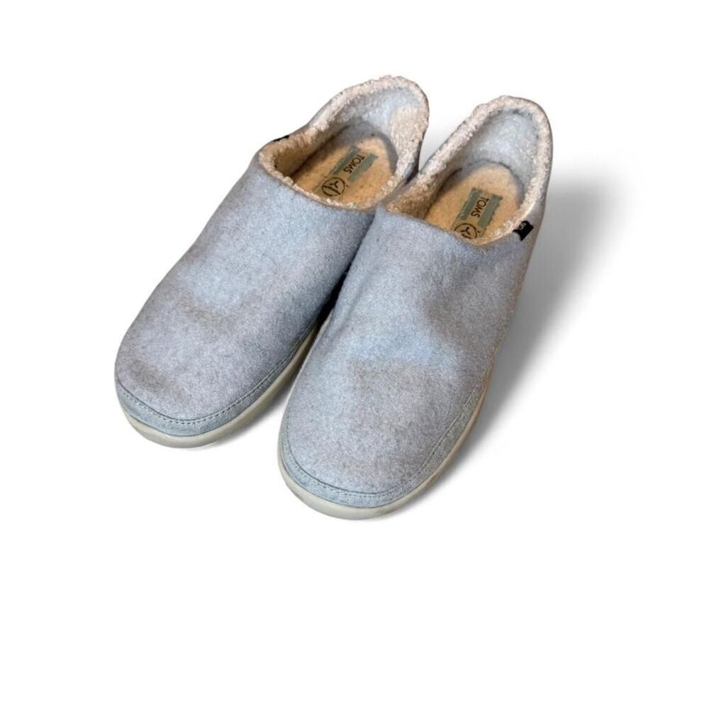 TOMS Women’s 7.5 Gray/blue Faux Shearling Lined Slip On Slippers Cozy Shoes